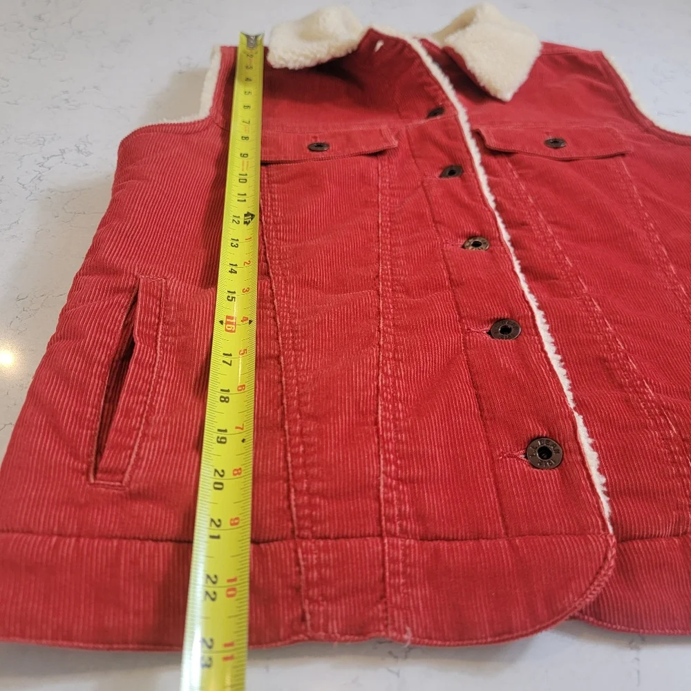 L.L.Bean Vintage Sherpa Lined Corduroy Barn Vest Rust Orange Women’s Medium - Picture 4 of 15